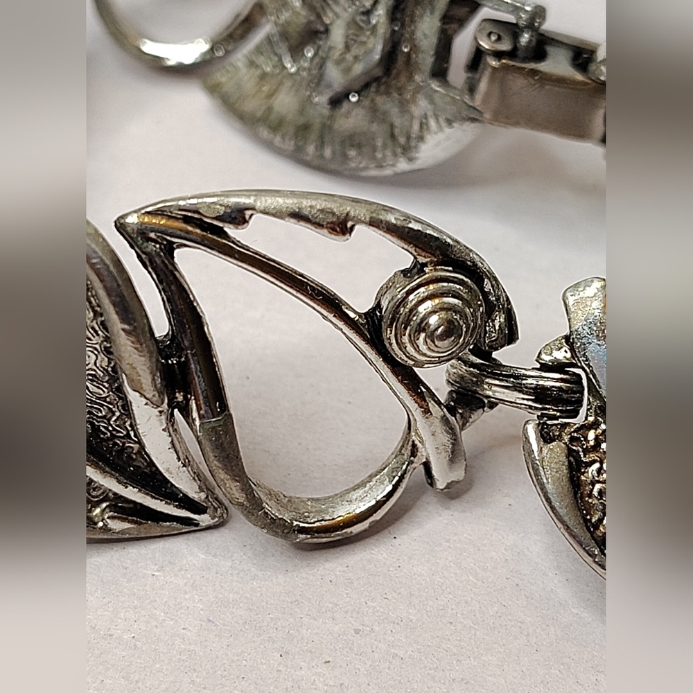 Sarah Coventry Vintage Silver Tone Leaf Link Chain Bracelet & Clip On Earrings - Picture 15 of 16
